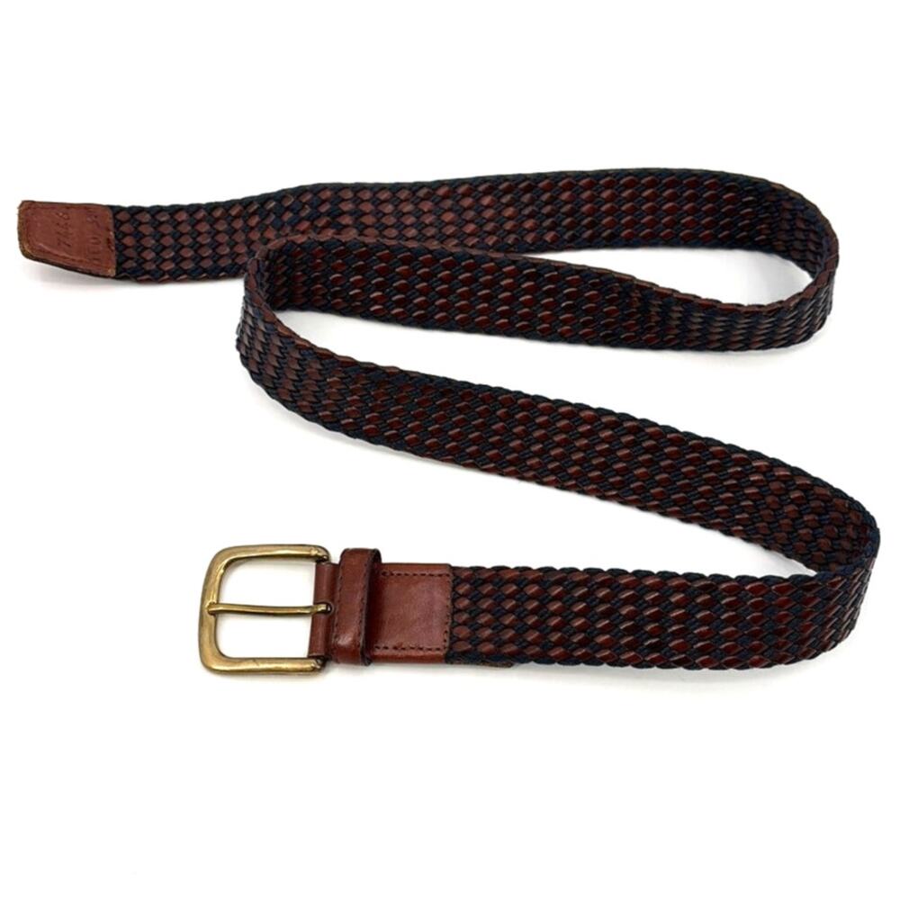 Regimental Club Leyva Braided Leather Mens Belt Sz 38 Brown Blue Preppy Euro Ivy